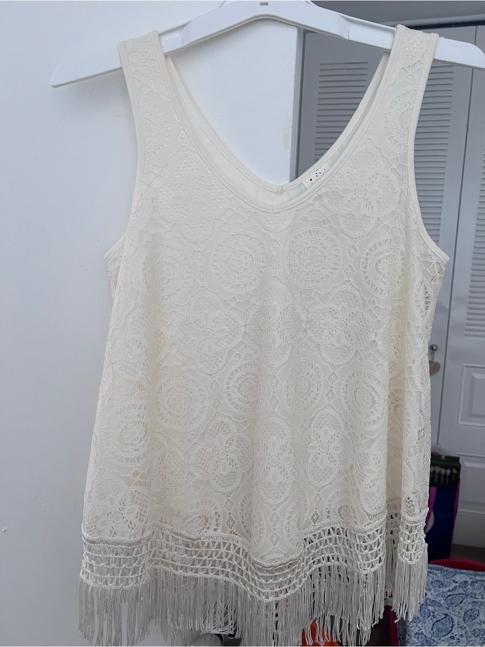Ivory Lace Fringe Tank Top